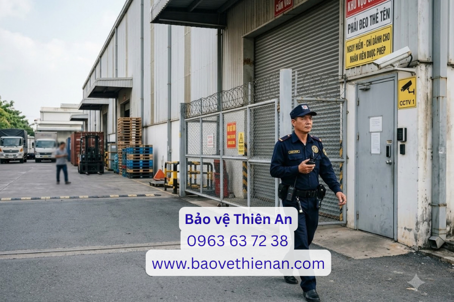 Bảo vệ kiểm soát người lạ vào khu vực hạn chế