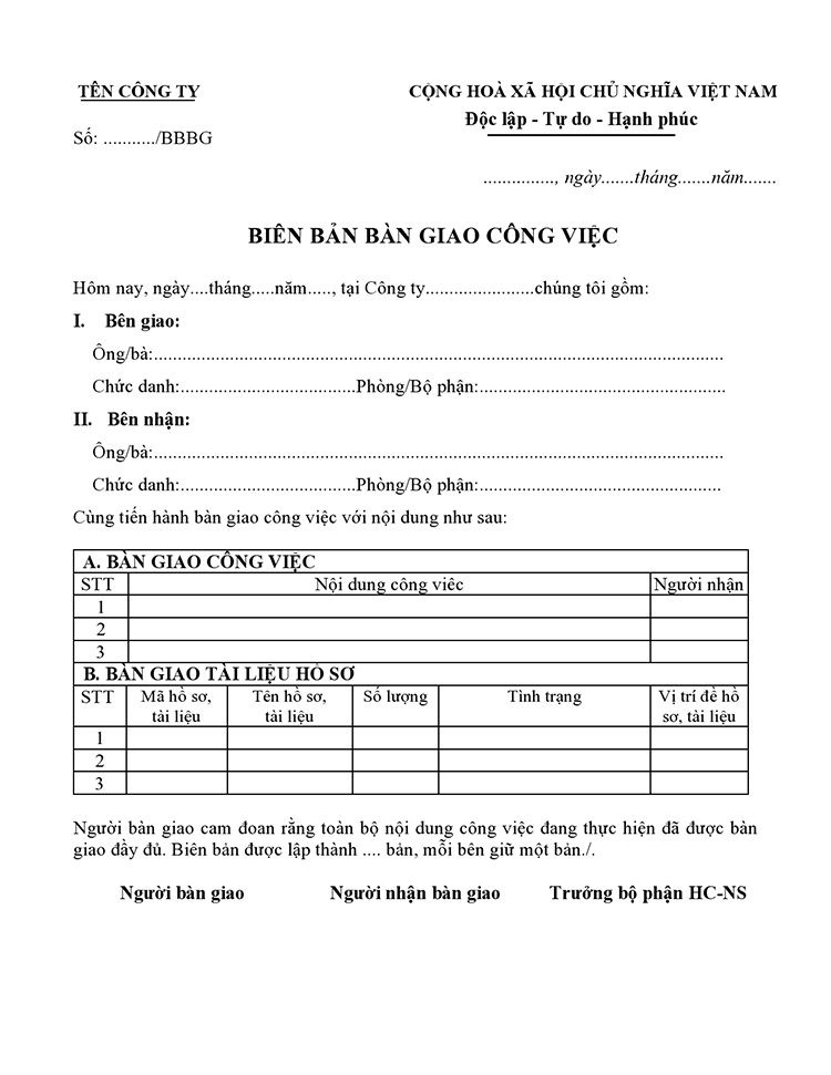 Mẫu sổ bàn giao ca trực bảo vệ